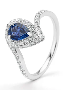 Witgouden ring, 0.86 ct blauwe saffier, Majestic