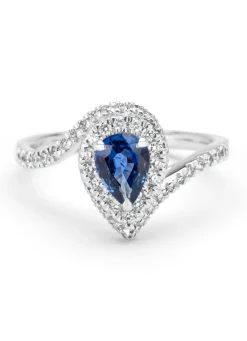 Witgouden ring, 0.86 ct blauwe saffier, Majestic