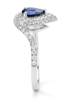 Witgouden ring, 0.86 ct blauwe saffier, Majestic