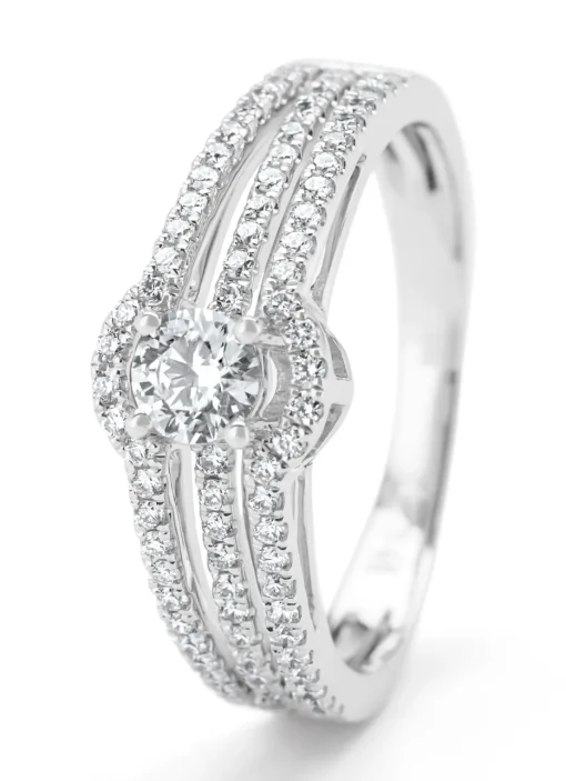 Witgouden ring, 0.61 ct diamant, Hearts & Arrows