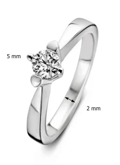 Witgouden ring, 0.16 ct diamant, Hearts & Arrows