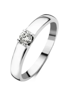 Witgouden solitairring, 0.14 ct diamant, Groeibriljant