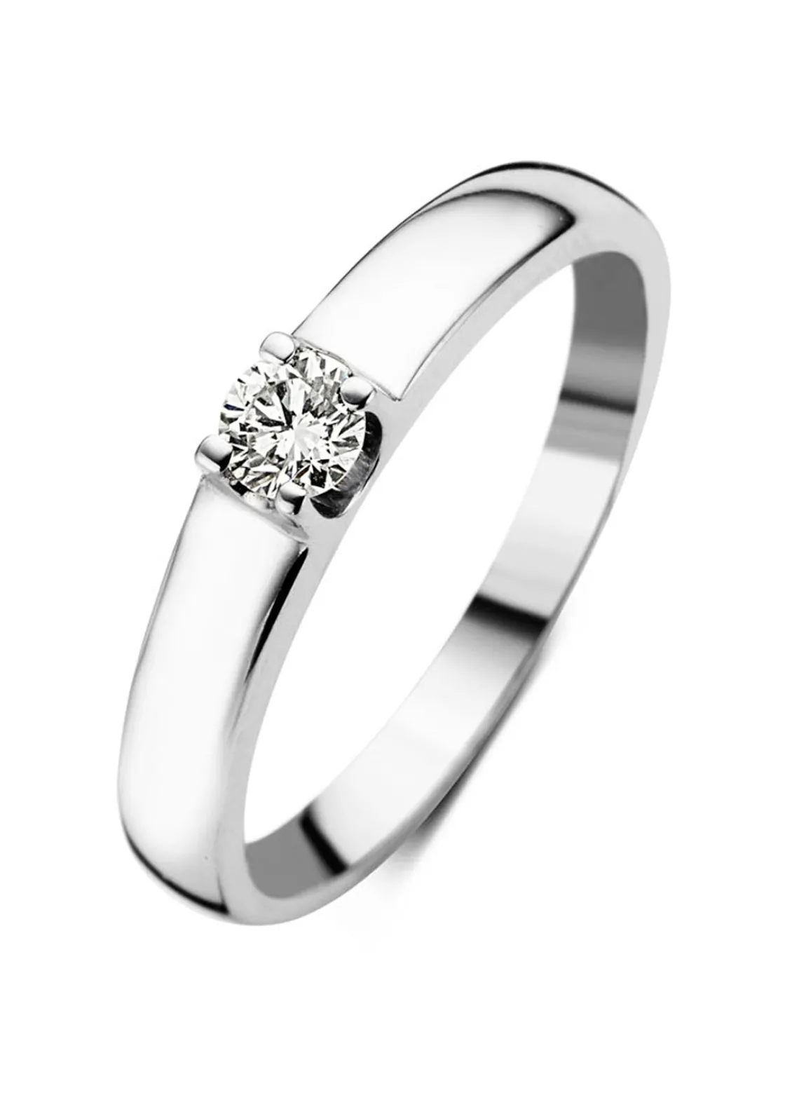 Witgouden solitairring, 0.14 ct diamant, Groeibriljant