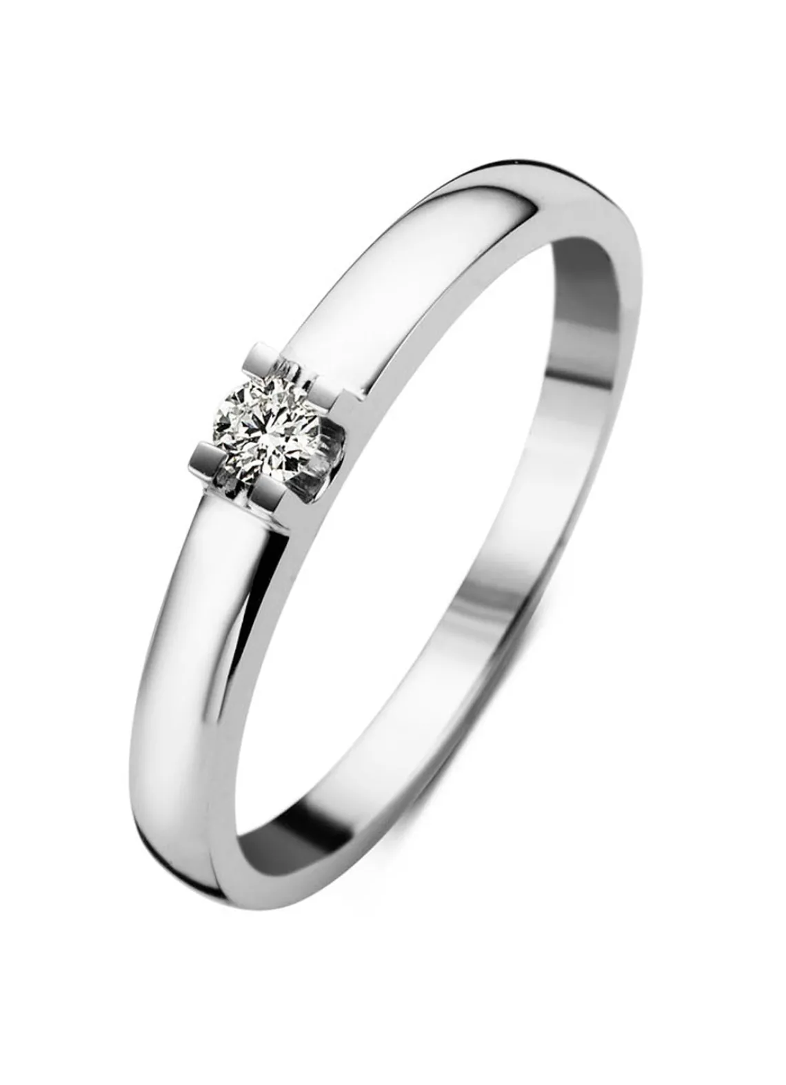 Witgouden solitairring, 0.11 ct diamant, Groeibriljant