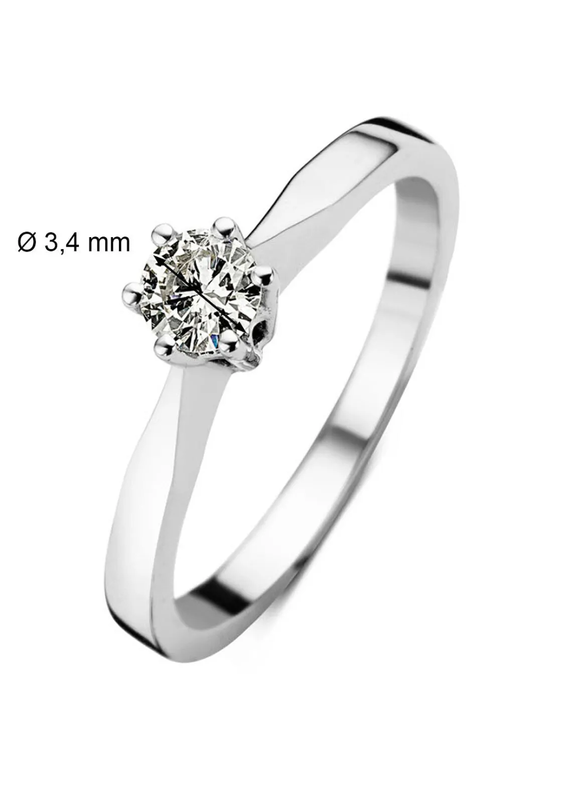 Witgouden solitairring, 0.15 ct diamant, Groeibriljant