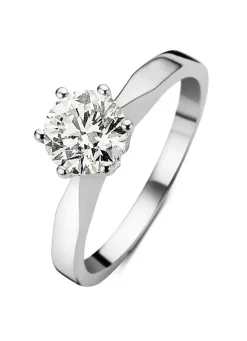 Witgouden solitairring, 0.93 ct diamant, Groeibriljant