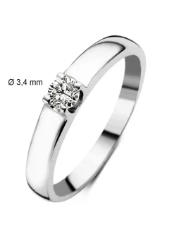 Witgouden solitairring, 0.14 ct diamant, Groeibriljant