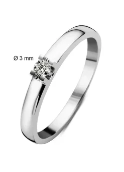 Witgouden solitairring, 0.11 ct diamant, Groeibriljant