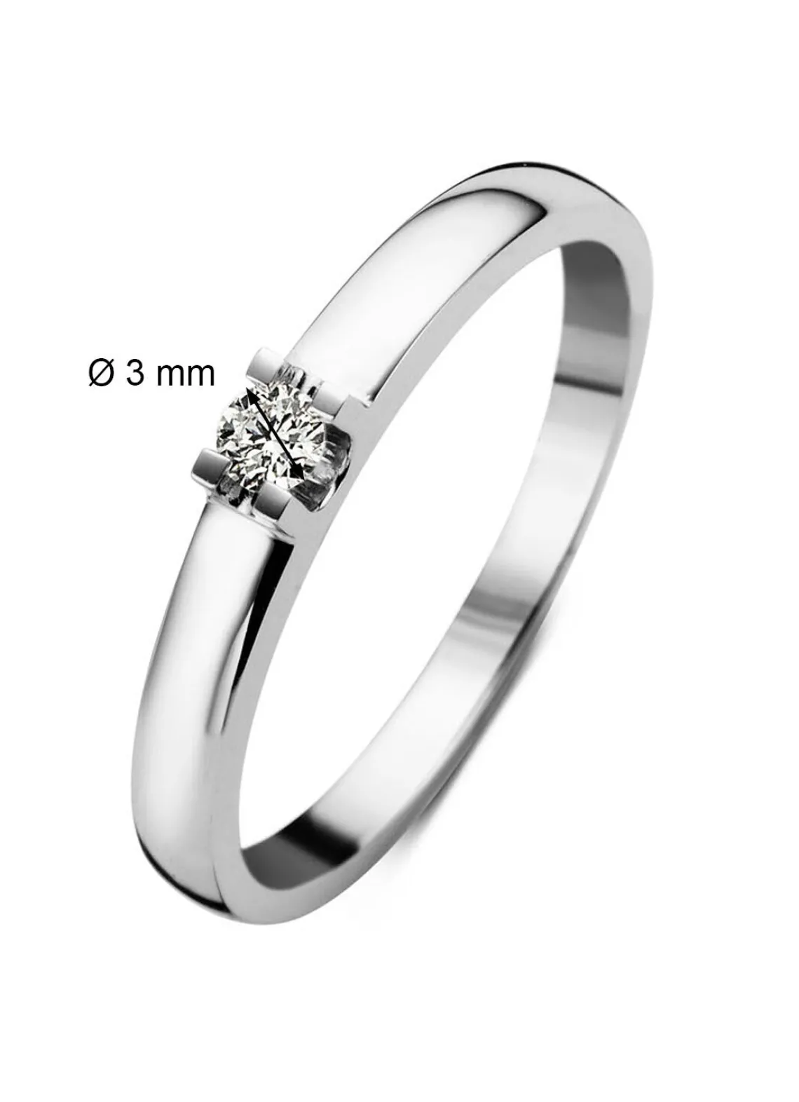Witgouden solitairring, 0.11 ct diamant, Groeibriljant
